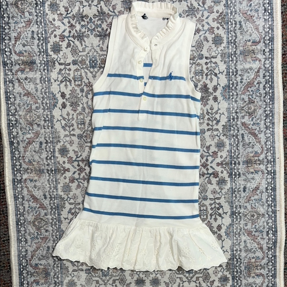 Ralph Lauren White and Blue Striped Kids Casual Dress